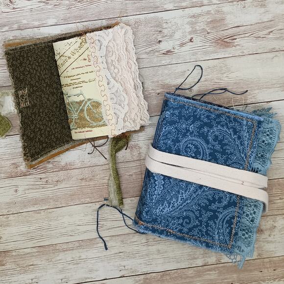 Small Blue Paisley and Beige Junk Journals, Chunky Handmade Recycled Journal - Picture 16 of 16